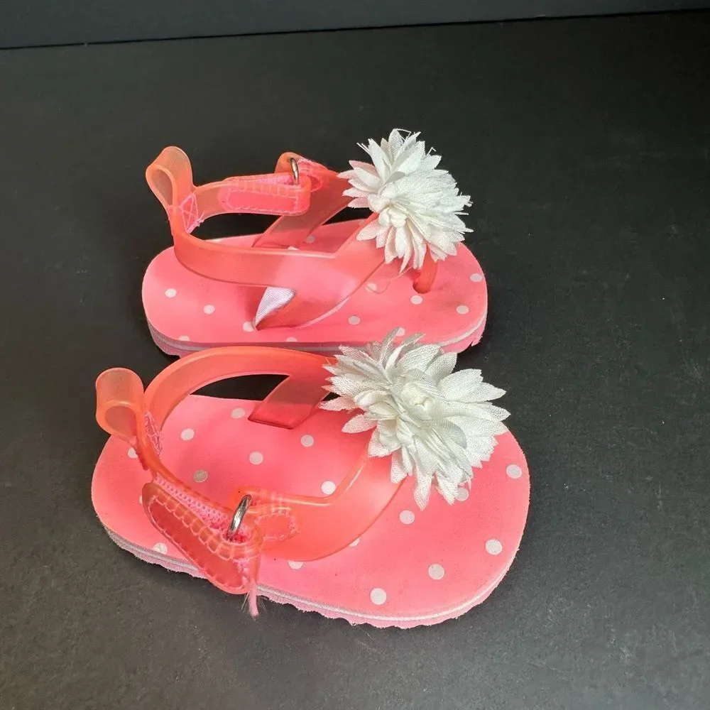 Child Of Mine Coral White Flower Baby Sandals Size‎ 0-3 Months